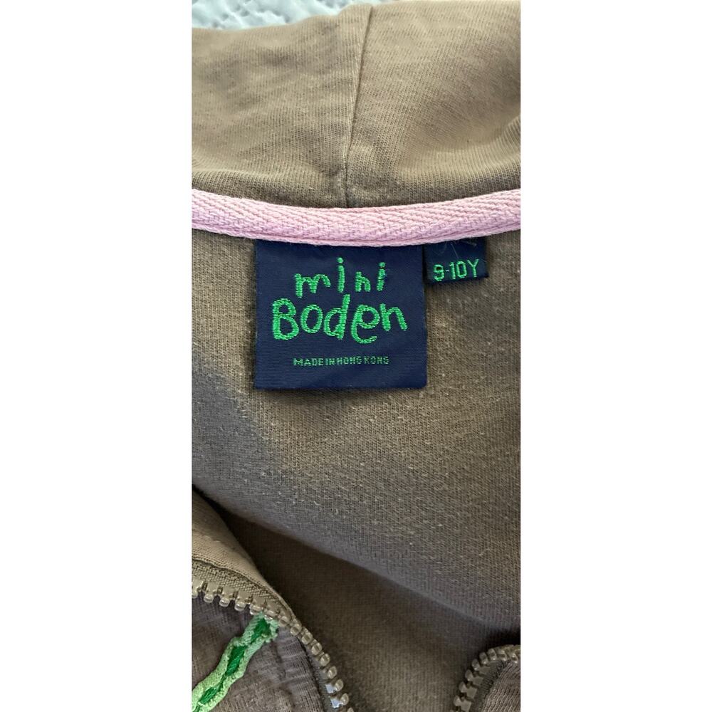 Mini Boden Brown Hoodie Jacket with Pink Flower and Green Leaf Appliqué - Picture 5 of 10